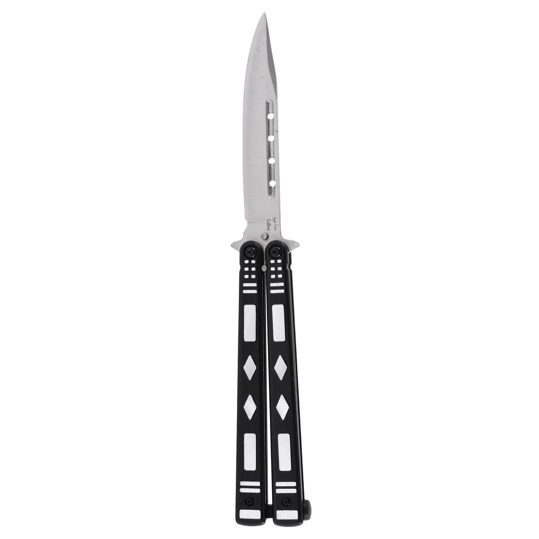 Couteau papillon manche ABS noir décoré, lame inox 10 cm, 23 cm 2
