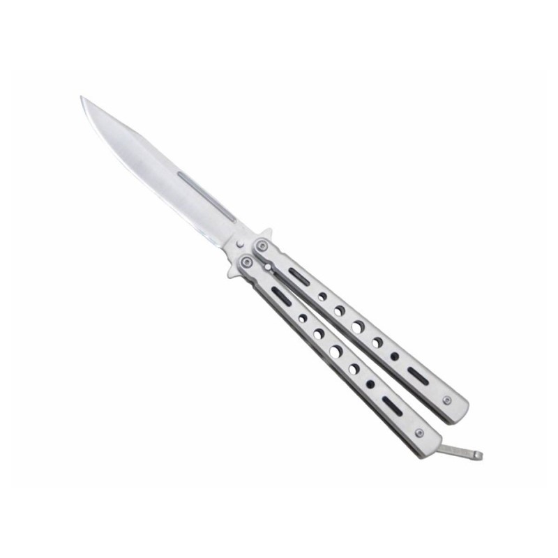 Couteau papillon métal gris ajouré, lame inox 10 cm, 134 g 3