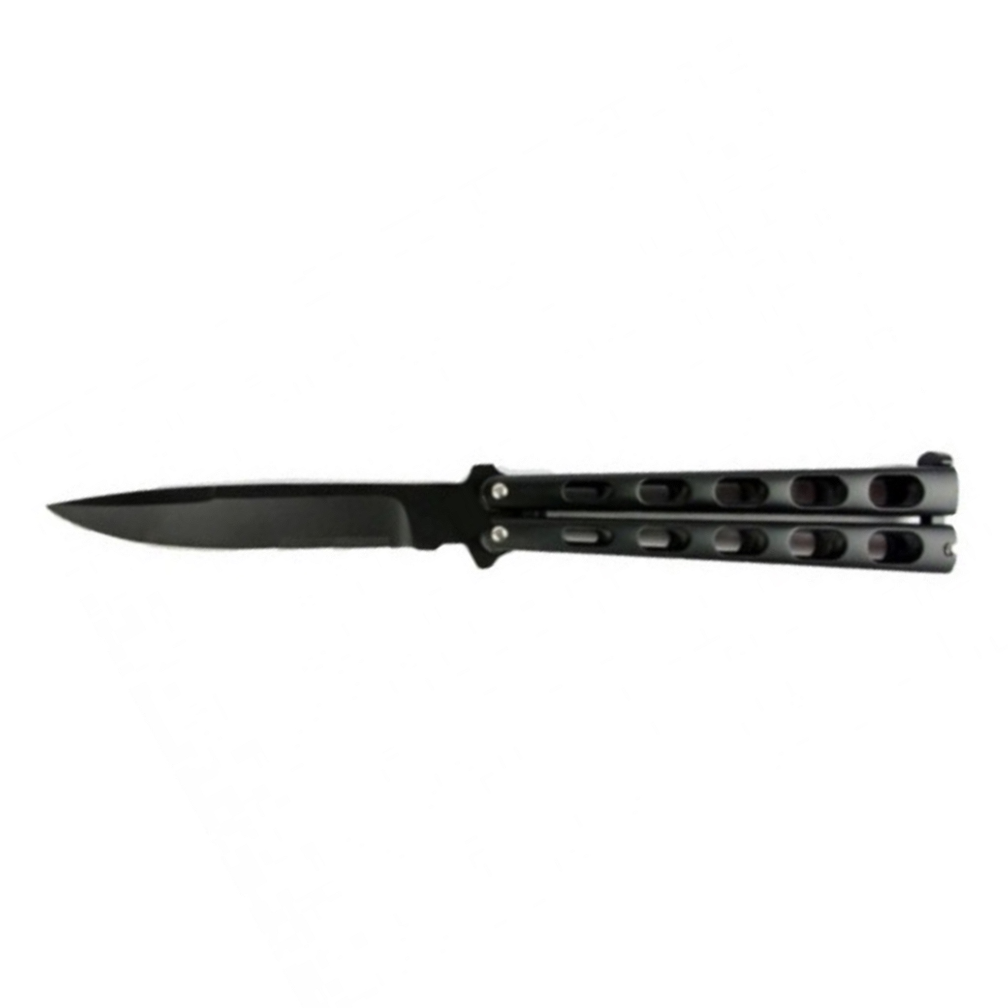 Couteau papillon noir manche aluminium, lame inox noire 9 cm