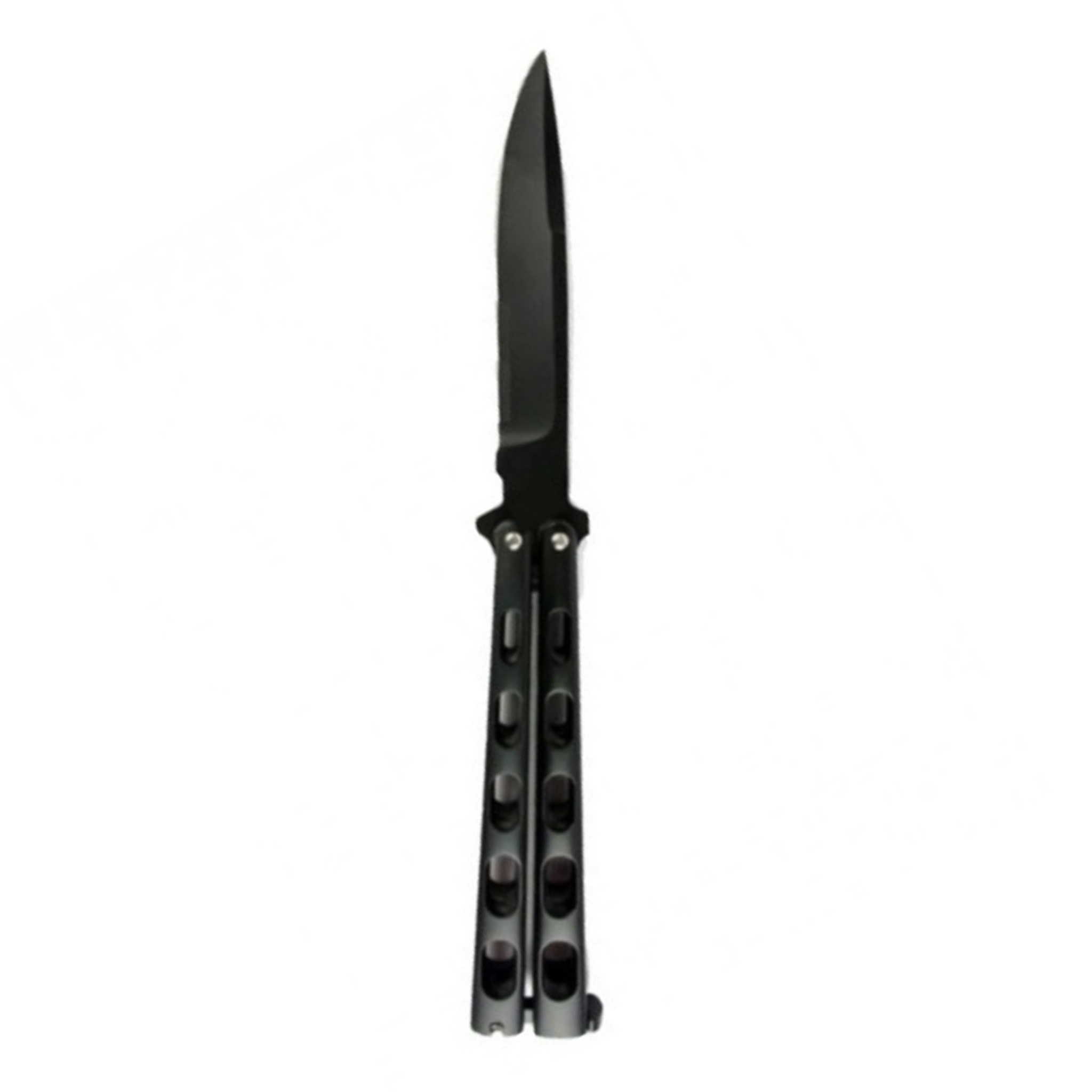 Couteau papillon noir manche aluminium, lame inox noire 9 cm 2