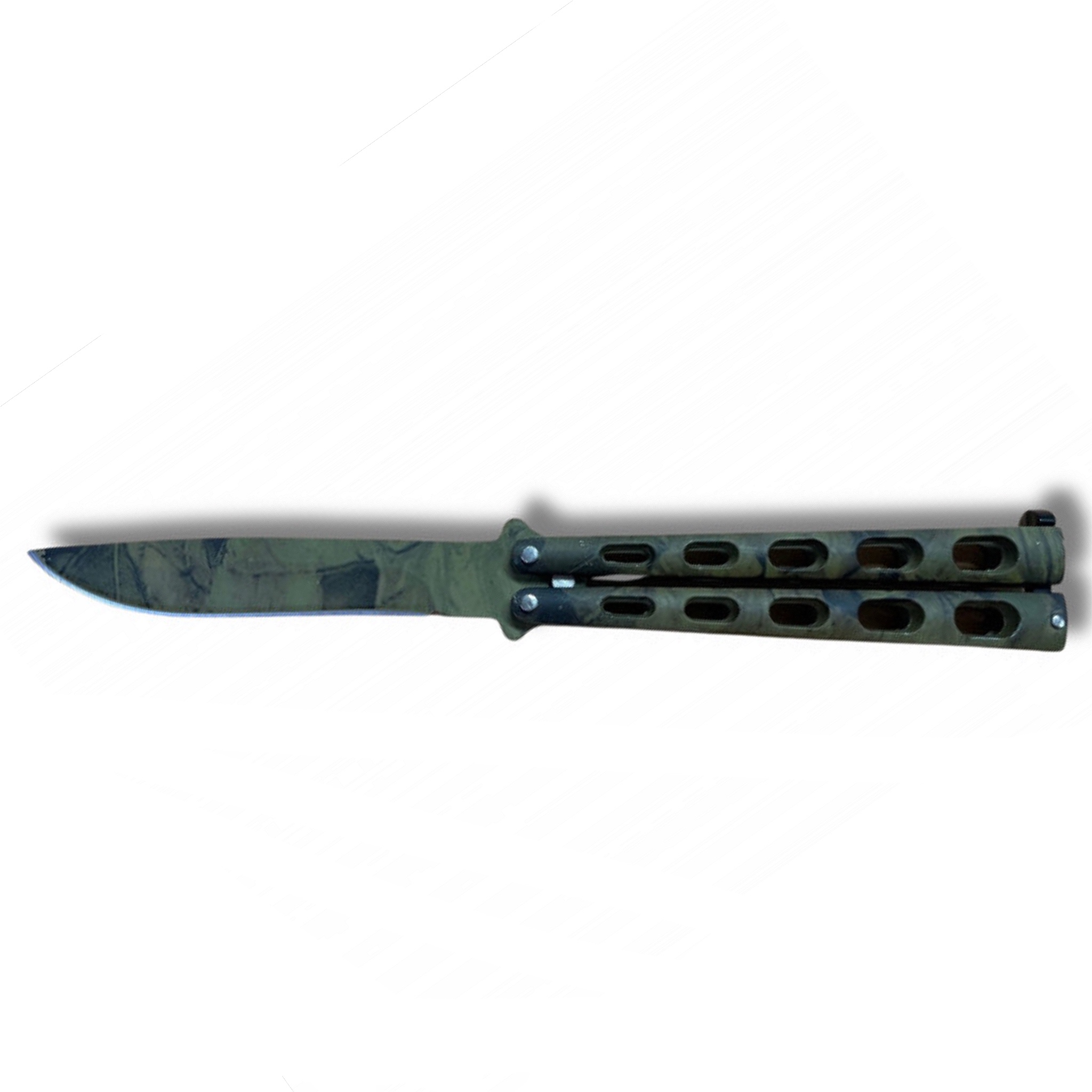 Couteau papillon camouflage, lame acier 440C 9 cm, 21 cm, 110 g