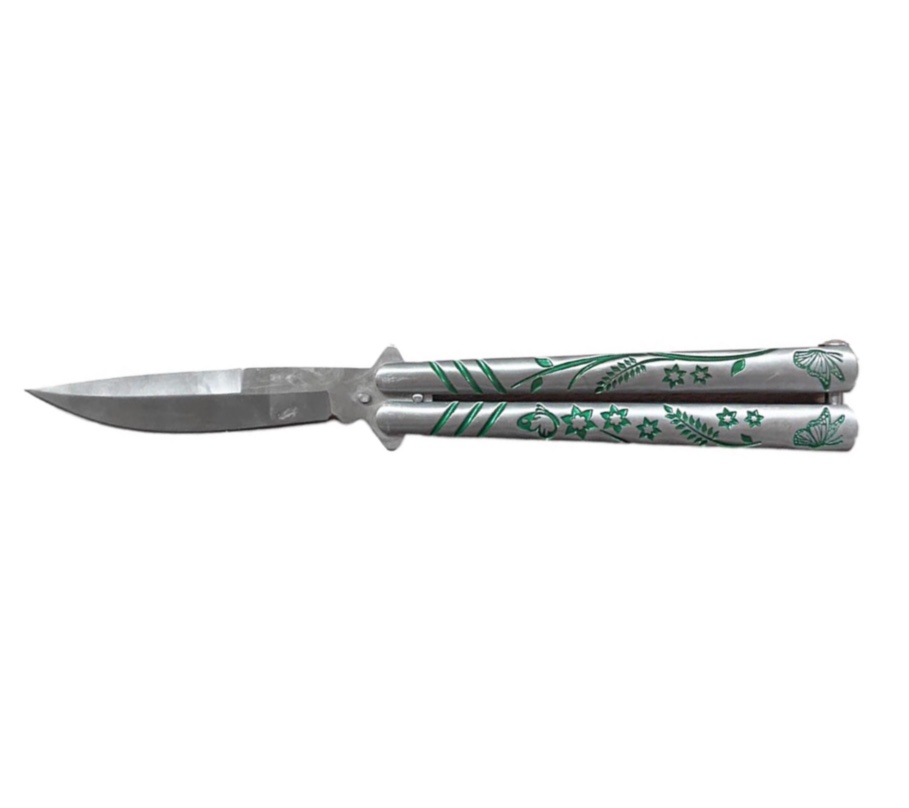 Couteau papillon Verdure grisée, lame inox 11 cm, longueur 23 cm