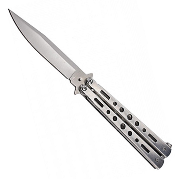 Couteau papillon gris tout inox, lame 9,5 cm, 22 cm, 110 g 2