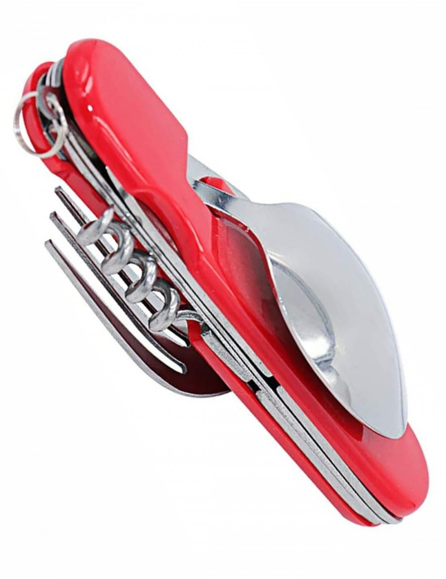 Couteau de camping multifonctions rouge avec couverts, lame 3 cm 2