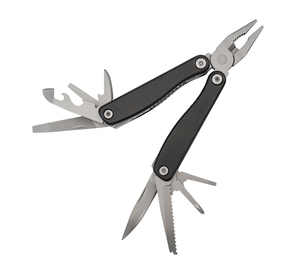 Pince multifonctions noire 15,5 cm avec scie, lames et étui nylon