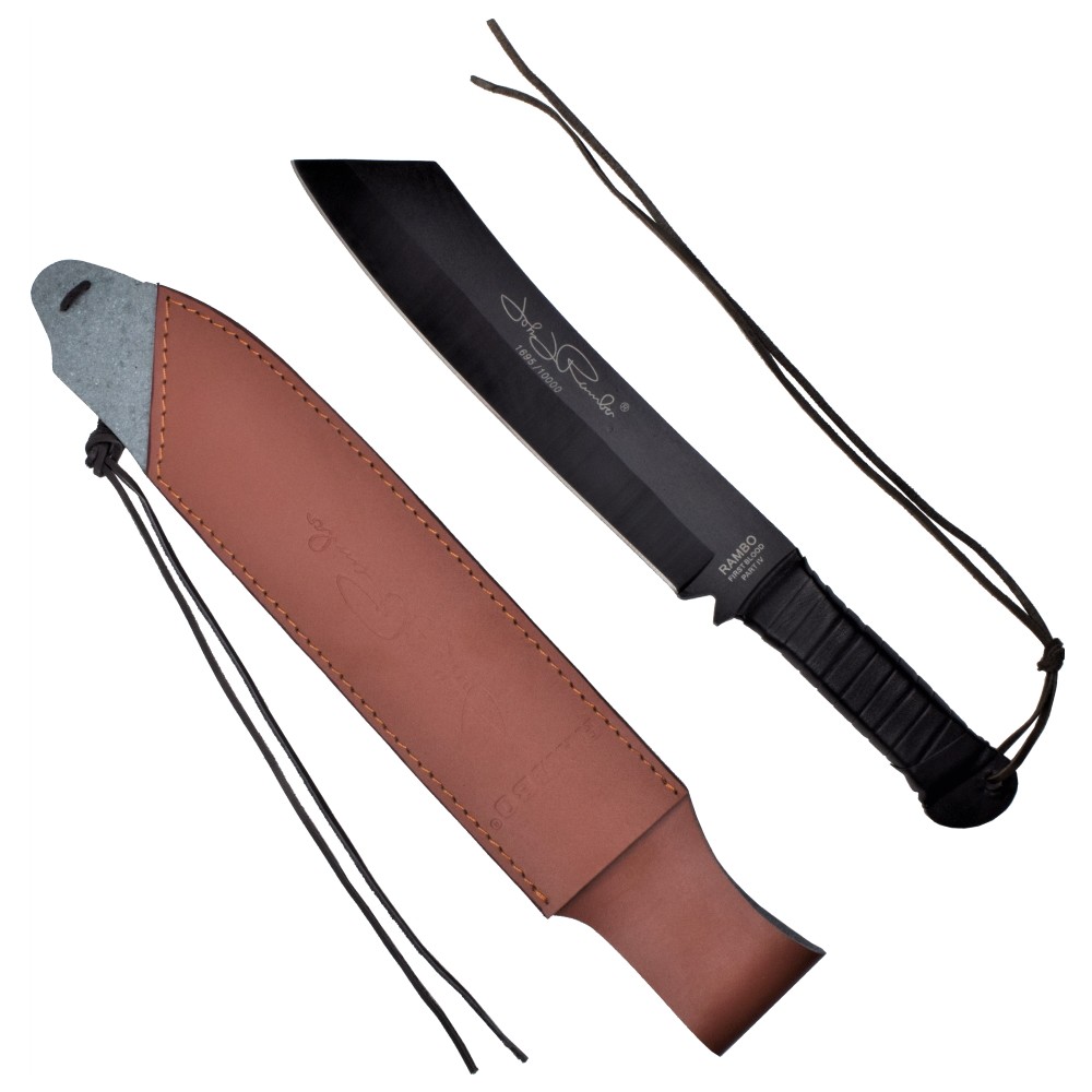 Couteau machette Rambo IV, lame acier 440 noire 29 cm, étui cuir 2