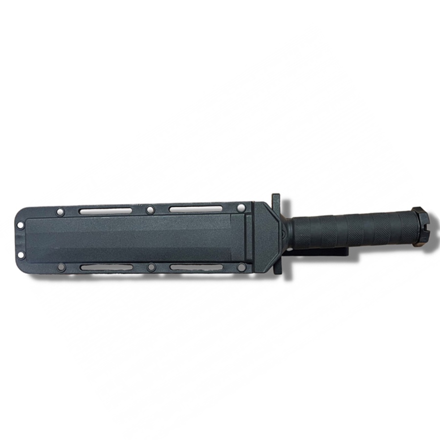 Couteau de survie noir, lame inox 21 cm dos dentelé, étui ABS 3