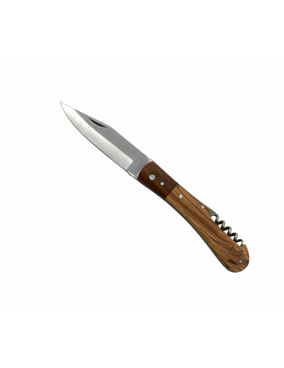 Couteau pliant manche bois bicolore avec tire-bouchon, lame inox 9 cm 2