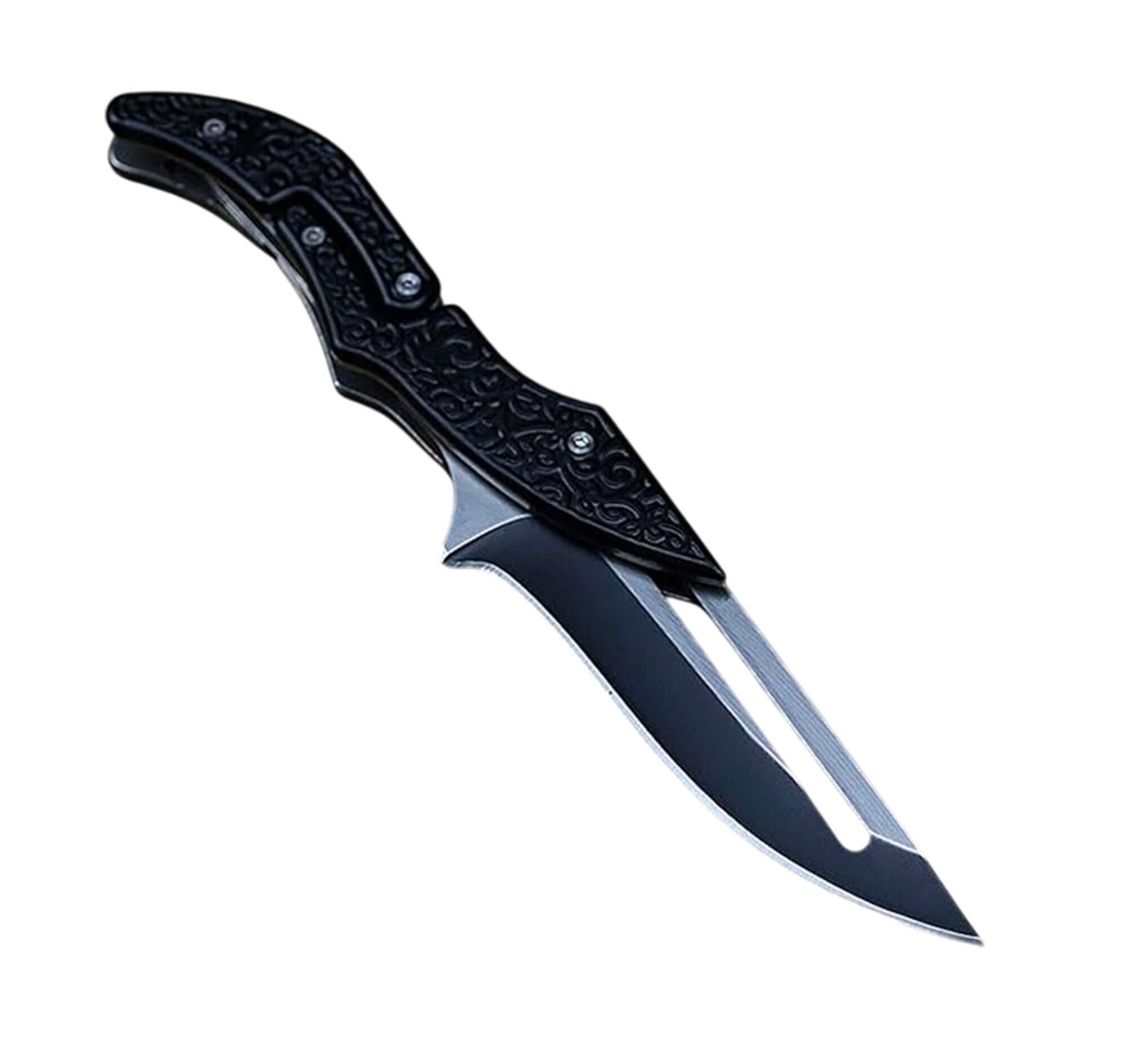 Couteau pliant mécanique noir, lame acier D2 9,6 cm, 19,1 cm ouvert 3