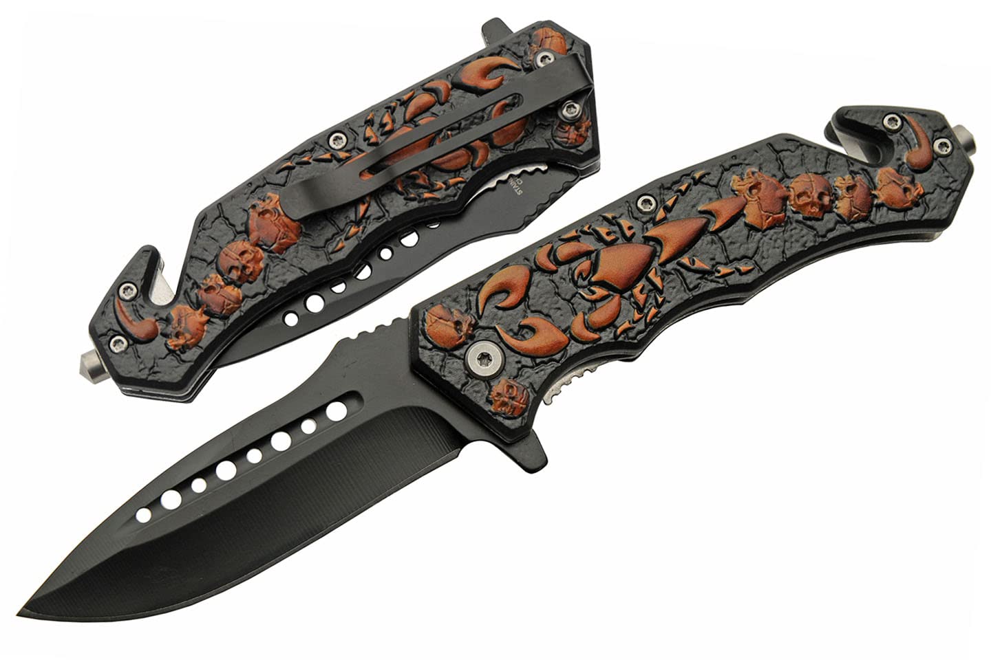 Couteau pliant scorpion à ouverture assistée, lame noire 10 cm, 21 cm 2