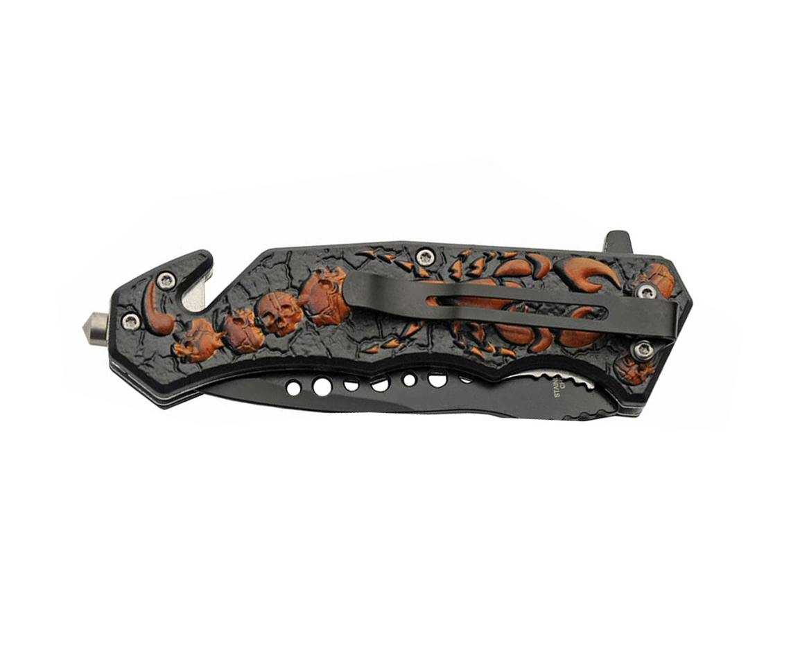 Couteau pliant scorpion à ouverture assistée, lame noire 10 cm, 21 cm 3