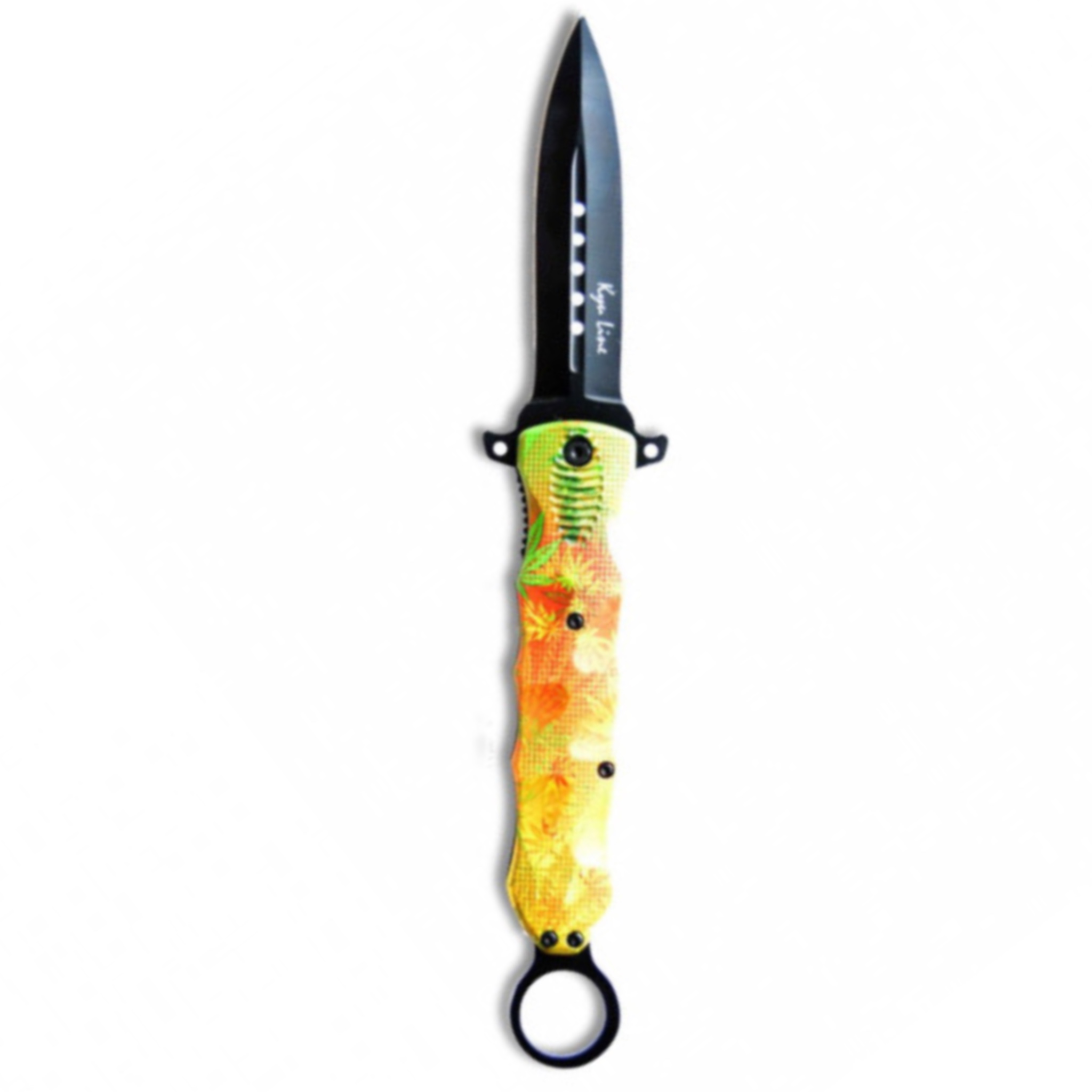 Couteau pliant camouflage à anneau, lame noire acier 440 de 10 cm 2