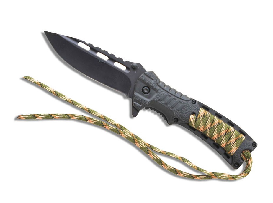 Couteau pliant manche paracorde, lame noire ajourée 9,5 cm 2