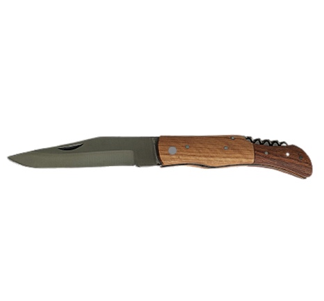 Couteau pliant manche bois bicolore avec tire-bouchon, lame inox 10 cm