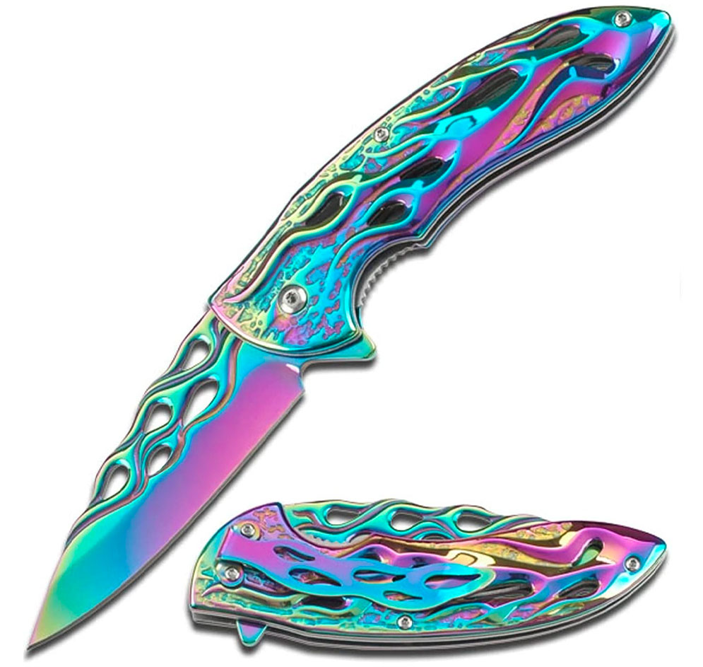 Couteau pliant Rainbow finition arc-en-ciel, lame ajourée 8,8 cm 2