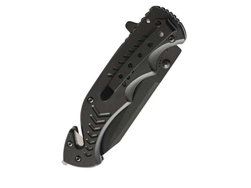 Couteau pliant pompier noir Sauver ou Périr, lame 9 cm, brise-vitre 3