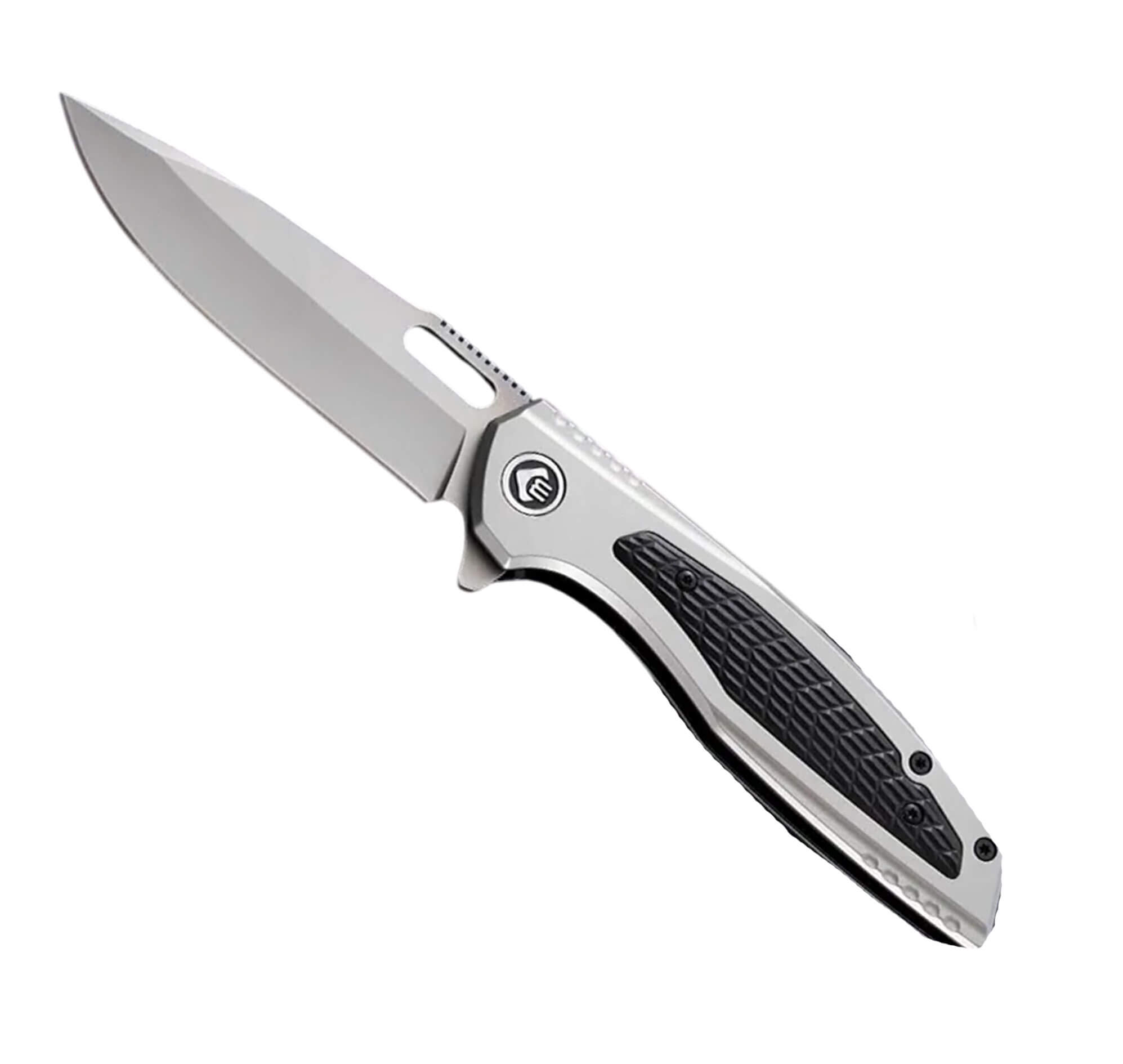 Couteau pliant gris, lame 9 cm acier inoxydable revêtu titane, 22 cm