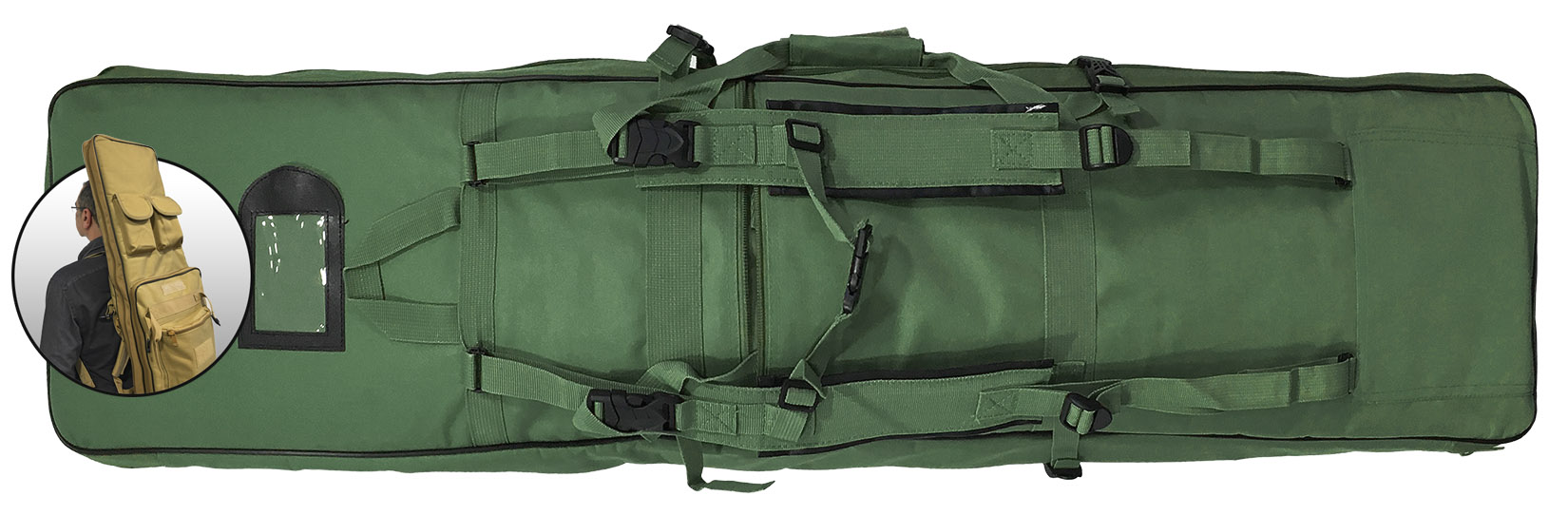 Housse pour carabine 120 cm verte, 5 poches, poignée et bretelles 2