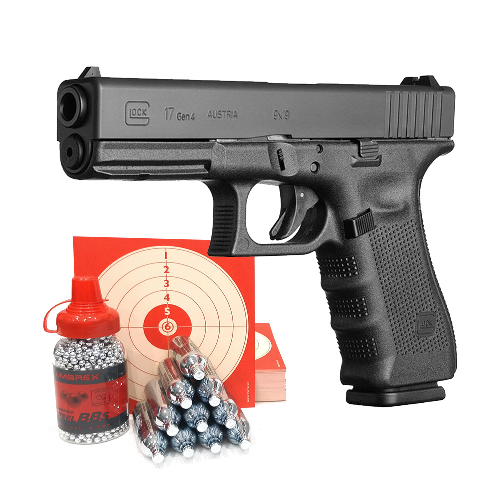 Pack pistolet à billes Glock 17 Gen 4 CO2 4,5 mm 1,7 J, billes, CO2, cibles