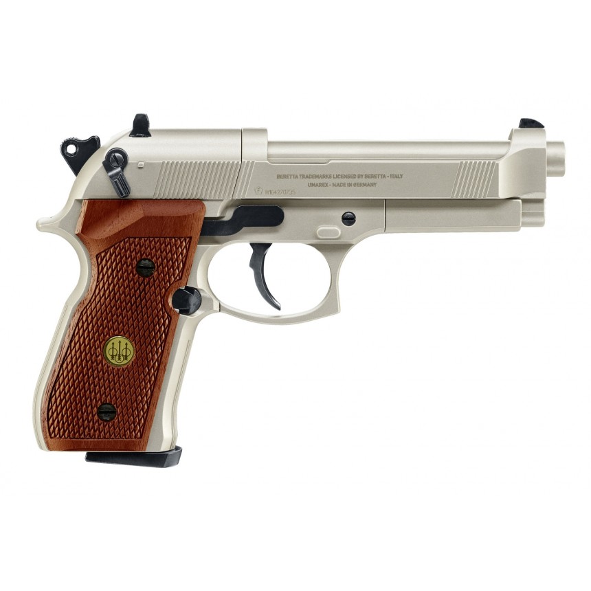 Pistolet à plomb CO2 Umarex Beretta M92 FS chromé crosse bois 4,5 mm 2