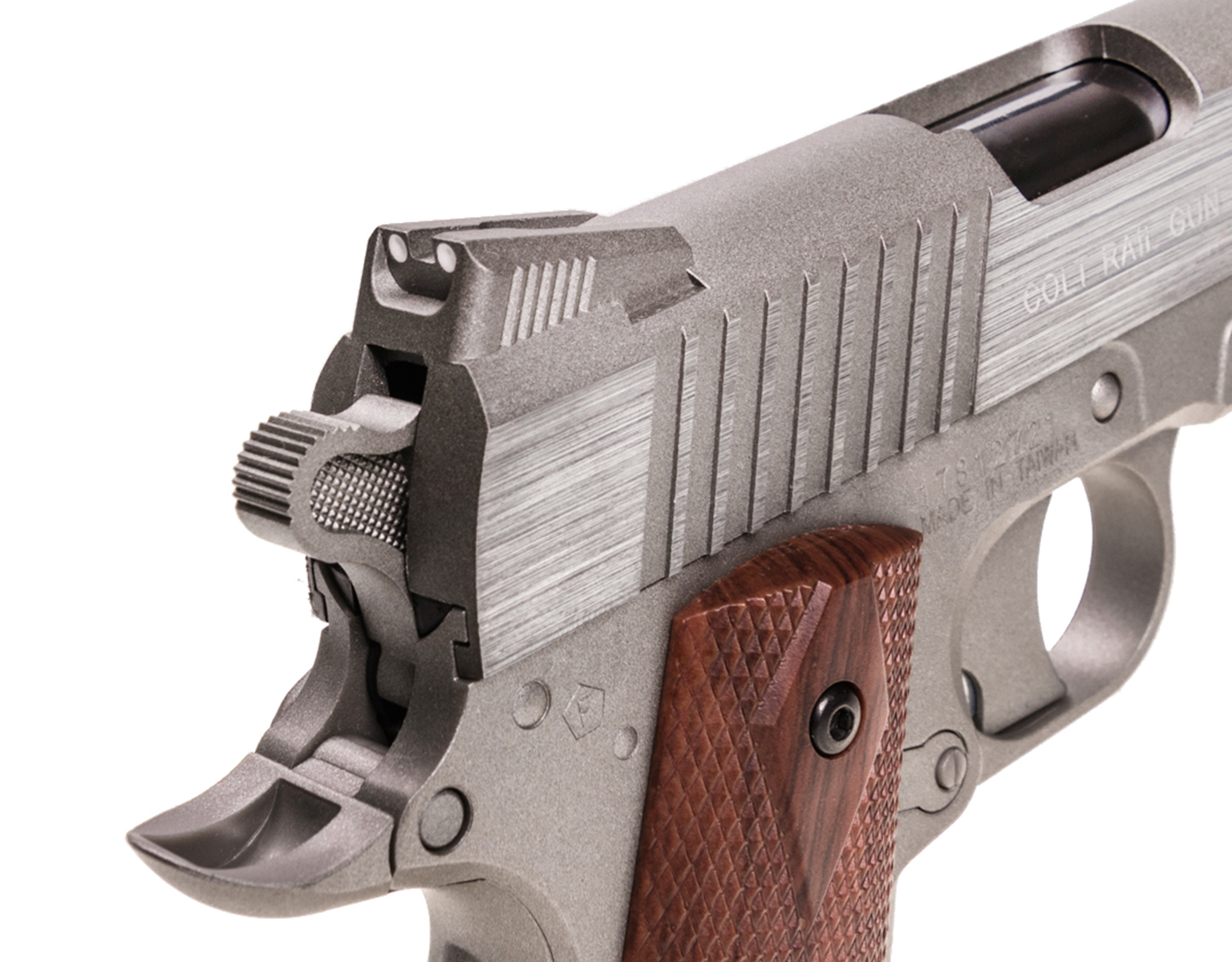 Pistolet airsoft Colt Rail Gun Stainless CO2 6 mm 1 joule culasse métal 4