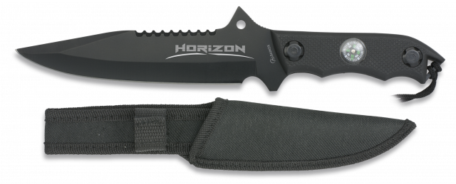Couteau de survie Albainox Horizon noir, lame 18 cm, boussole
