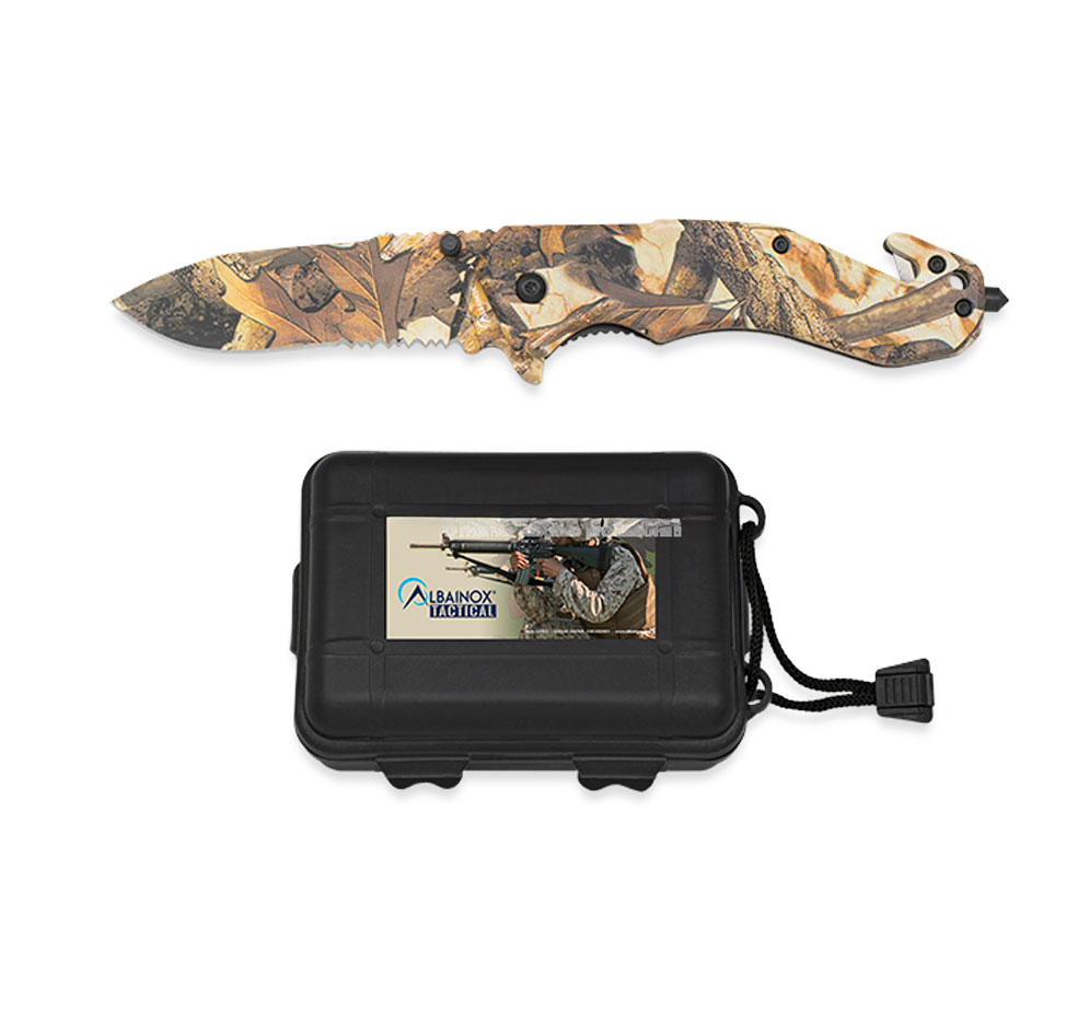 Couteau pliant camouflage Albainox, lame inox 8,5 cm, brise-vitre
