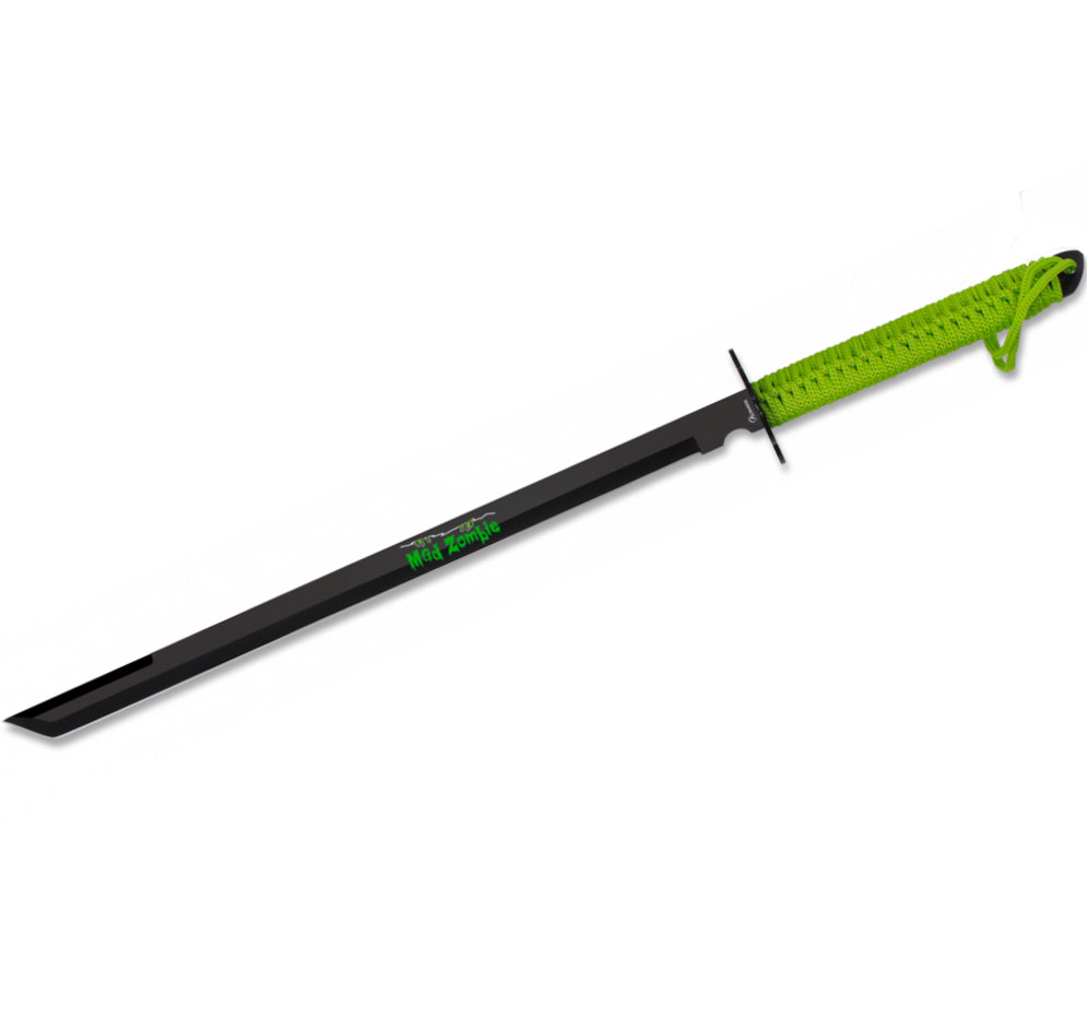 Katana décoratif Mad Zombie Hazzard Tsuba, lame noire 48,3 cm, étui