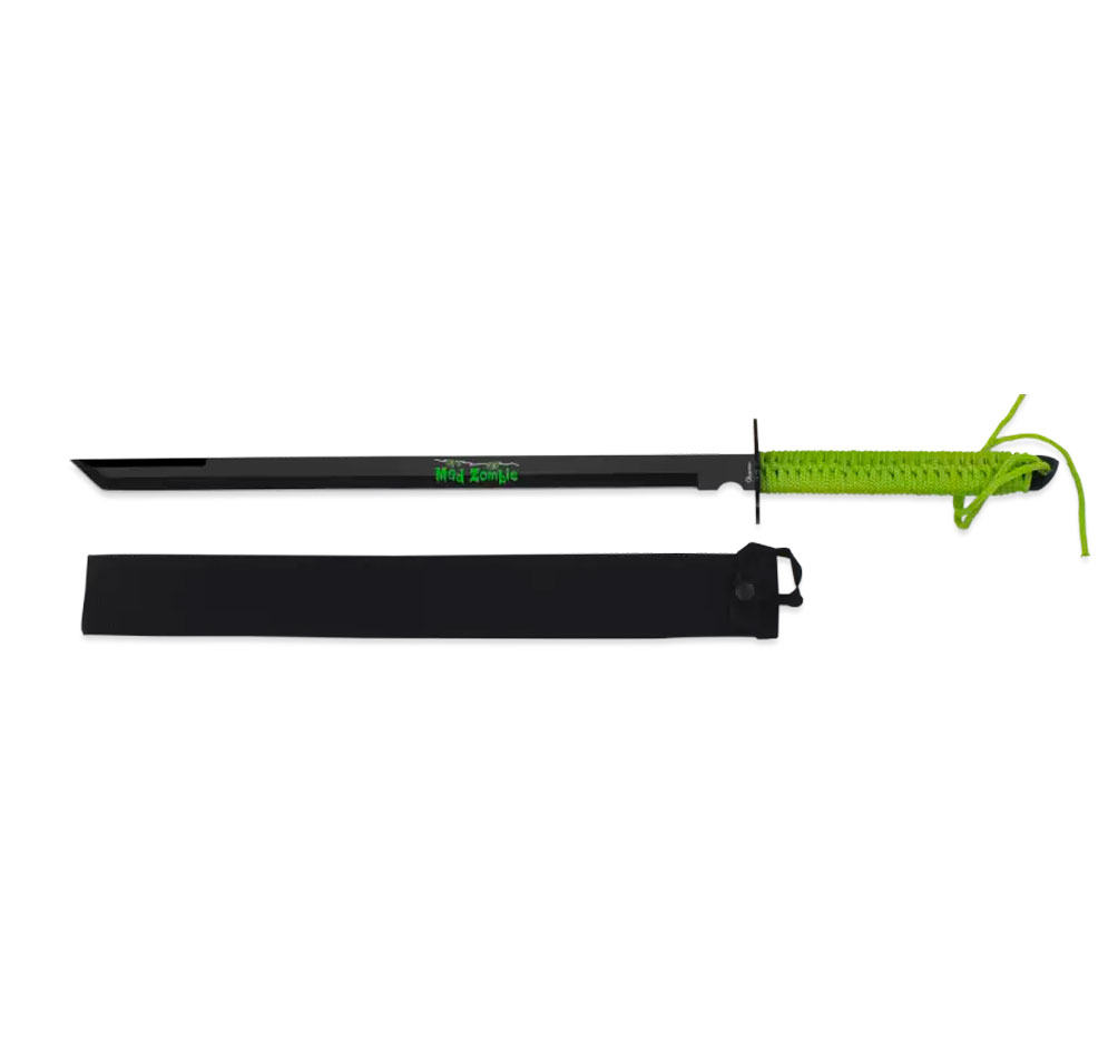 Katana décoratif Mad Zombie Hazzard Tsuba, lame noire 48,3 cm, étui 2