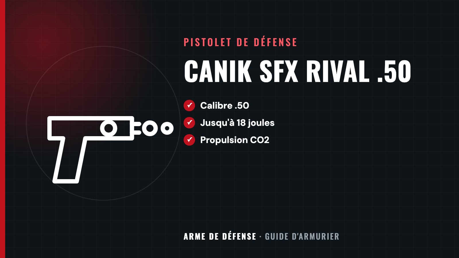 Canik SFX Rival .50 : Calibre .50, Jusqu'à 18 joules, Propulsion CO2