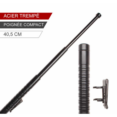 Matraque / Bâton télescopique acier trempé Compact Noir ESP 40,5 cm