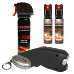 Pack défense VPROTEC : shocker VP3200, 3 bombes gel poivre et alarme