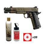 Pack pistolet airsoft KJ Works KP-16 gaz blowback 6 mm 1 joule métal FDE