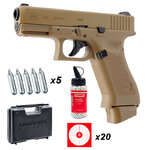 Pack pistolet airsoft Glock 19X coyote CO2 6 mm 1,6 joule 14 coups