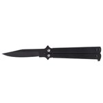 Couteau papillon noir tout acier, lame 9,5 cm, 22 cm ouvert