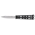 Couteau papillon manche ABS noir décoré, lame inox 10 cm, 23 cm