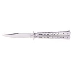 Couteau papillon métal gris ajouré, lame inox 10 cm, 134 g