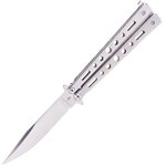 Couteau papillon métal gris ajouré, lame inox 10 cm, 134 g 2