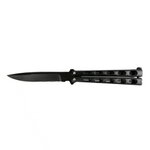 Couteau papillon noir manche aluminium, lame inox noire 9 cm