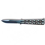 Couteau papillon gris manche ajouré, lame acier 420 de 9 cm