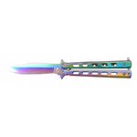 Couteau papillon Rainbow ajouré, finition irisée, lame 11 cm