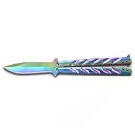 Couteau papillon rainbow manche gravé, lame clip point 440A 10 cm