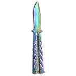 Couteau papillon rainbow manche gravé, lame clip point 440A 10 cm 2