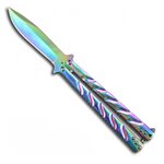 Couteau papillon rainbow manche gravé, lame clip point 440A 10 cm 3