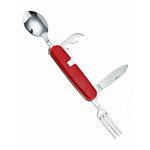 Couteau de camping multifonctions rouge avec couverts, lame 3 cm