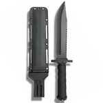 Couteau de survie noir, lame inox 21 cm dos dentelé, étui ABS 2