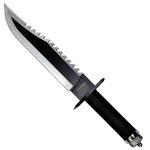 Couteau de survie Rambo II, lame inox dentée 25 cm, kit et étui cuir