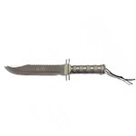 Couteau de survie métal gris, lame inox 23 cm dentelée, étui nylon