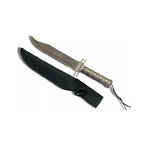 Couteau de survie métal gris, lame inox 23 cm dentelée, étui nylon 2