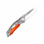Couteau pliant vintage manche bois et acier gravé, lame inox 9,5 cm 2